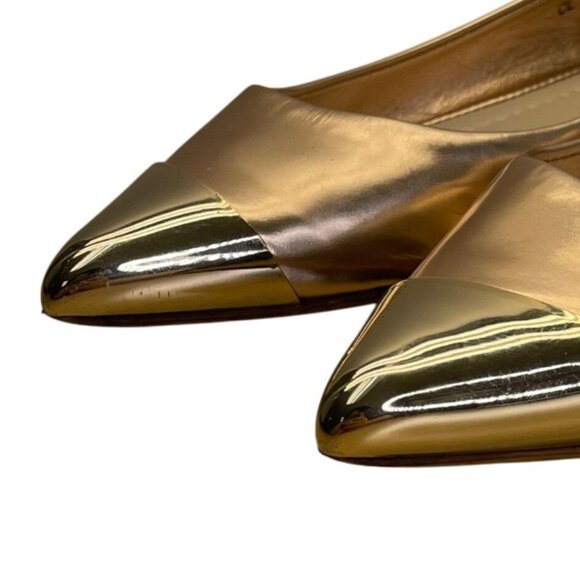 Christian Dior Women’s Gold Metallic Pointed Toe Ballet Flats Size 35.5 - Picture 5 of 11